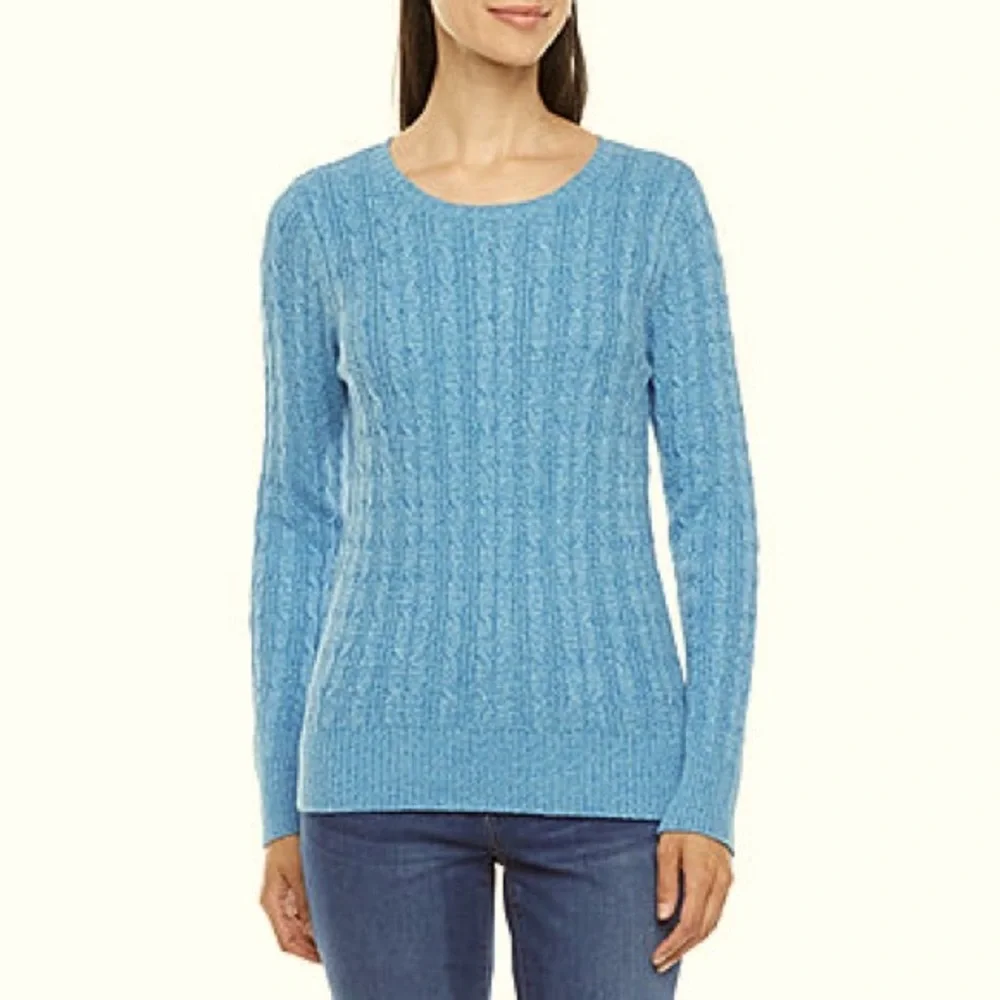 ⭐️St.‎ John's Bay Womens Cable Crew Neck Long Sleeve Pullover Sweater size PM